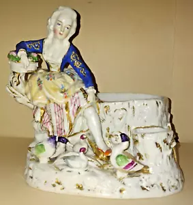 ANTIQUE STAFFORDSHIRE FIGURAL CIGAR & MATCH HOLDER w/ STRIKER ~ Woman with Ducks - Picture 1 of 8