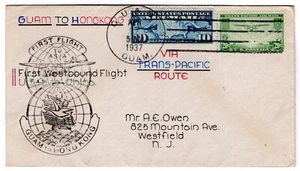 C7, C21 on FAM 14-12 Pan-American Clipper Flight Guam - Hong Kong 1937 A.E. Owen - Picture 1 of 2