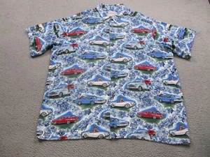 Reyn Spooner Shirt Mens 4XL Blue Classic Cars Christmas Santa Reindeer Hawaiian - Picture 1 of 11