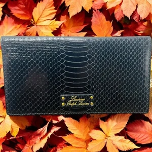 Portafoglio Lauren Ralph Lauren etichetta verde pelle nera chiusura a scatto - Foto 1 di 21