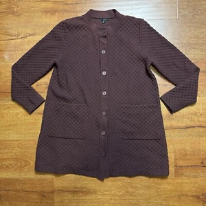 COS Sweater Women M Maroon Button Up Cardigan Textured Minimal Career City Chic - Picture 1 of 11