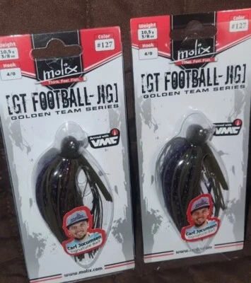 Plantilla de bajo de fútbol Molix GT Golden Team Series (3/8 oz) Grn Pump/rojo púrpura (¡Tres!) Foto 1 de 4