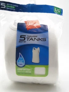 5 Boy's Hanes White Cotton Tank Top / A-Shirts Large 14-16 - Picture 1 of 2