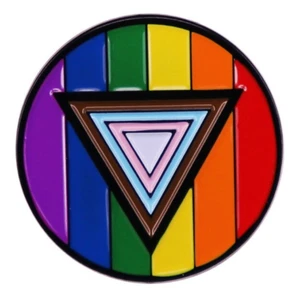 Gay Transgender Trans Progress Pride Rainbow Flag LGBTQ Circle 1.1" Enamel Pin - Picture 1 of 1