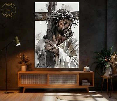 Póster en lienzo de Jesús con cruz arte cristiano moderno arte de pared religioso Jesús 13 Foto 1 de 4