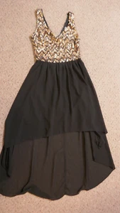 Holiday Party Special Occasion Gold Silver Sequin Black Hi Low Dress Small - Picture 1 of 11