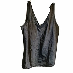 Black Top Tank Women Camisole ESCAPADES Black TANK TOP Blouse Lace Trim Large - Picture 1 of 5