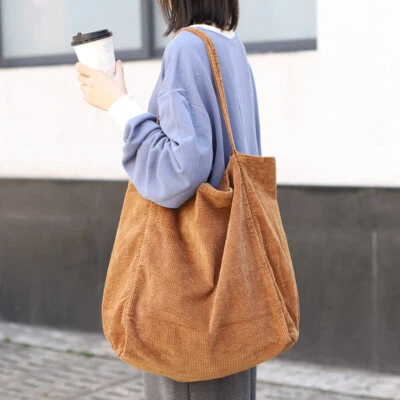 Women Big Tote Fashion Corduroy Bag Ladies Vintage Shoulder Handbag Portable New - Image 1 of 4
