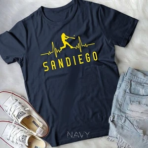 San Diego Baseball Heartbeat SD Game Day Padre T-Shirt Unisex T-shirt - Picture 1 of 11