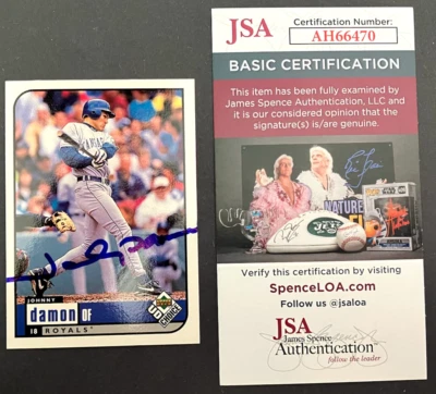 Johnny Damon 1999 Upper Deck UD CHOICE  #96 Hand Signed KC Royals JSA CERT. - Image 1 of 2