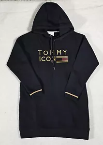 NEW Tommy Hilfiger Women's XS Sweater Dress Hoodie Size 4, Black, Embroidered - Picture 1 of 14