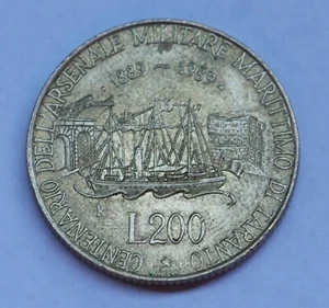 1989 200 Lire Italienische Republik Taranto Marine Arsenal Münze - Bild 1 von 2