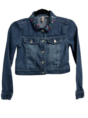 Route 66 Girls Bedazzled Blue Denim Button Front Short Jean Jacket Size L 10-12 - Image 1 of 4