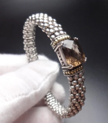 Brazalete de plata de ley con topacio ahumado firmado por Caviar de Lagos 7" Foto 1 de 4