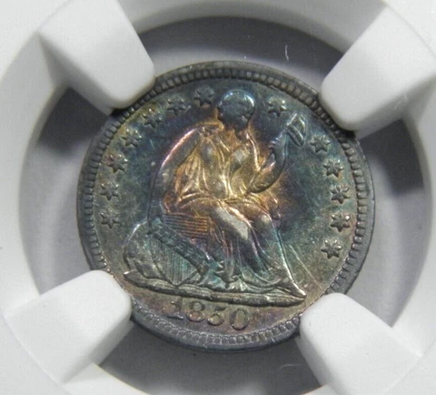 1850 LIBERTY STD 1/2 DIME NGC AU55 DEEP VIVID GREEN ALBUM TONING Cover