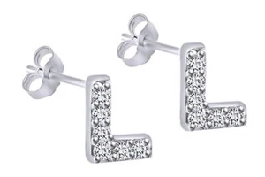 Orecchini a lobo in argento 925 con zirconi iniziale lettera L - Imagen 1 de 1