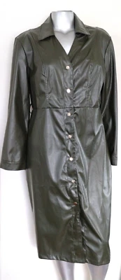 Women's FAUX LEATHER KNEE DRESS Size XL Front Snap Buttons Long sleeve - Image 1 of 4