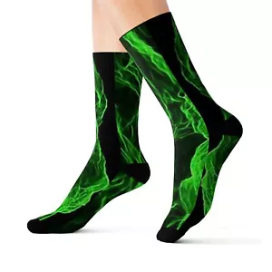 Charisma Girls Fire Series Design Number 5 Green Fire Sublimation Socks - Picture 1 of 13