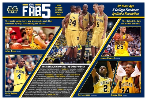 MICHIGAN BASKETBALL'S FAMOUS FRESHMEN 'THE FAB FIVE" 19x13 COMMEMORATIVE POSTER Cover