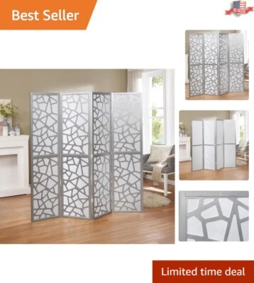 Divisor de habitación contemporáneo plateado de 4 paneles - Pantalla de privacidad plegable y elegante Foto 1 de 4