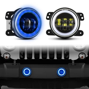 2x Luces antiniebla LED de 4"" anillo halo azul para Jeep Wrangler JK 94-01 07-17 Dodge RAM - Imagen 1 de 11