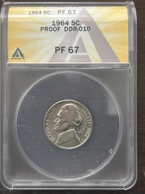 1964 Proof Jefferson Nickel - ANACS PF67 - Doubled Die Reverse (DDR-010) - Image 1 of 2