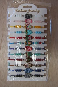 Set of 12 Pieces Fashionable Owl Cartoon Alloy Crystal Beaded Bracelet - Picture 1 of 6