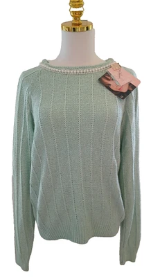 Nuevo con etiquetas Suéter Jaclyn Smith Mezcla de Lana de Seda Manga Larga Escote con Cuentas Talla Mediana Foto 1 de 4