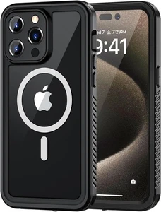 Lanhiem iPhone 15 Pro Max Case with Stand IP68 Waterproof Shockproof Black - Picture 1 of 12