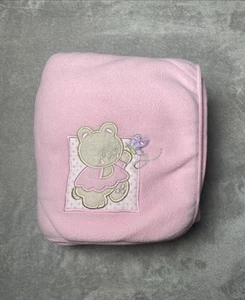Vintage Super Baby Pink Blanket Teddy Bear Butterfly Fleece Soft 2PLY Reversible - Picture 1 of 4
