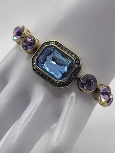 HAUDI DAUS Graduated Pave Set Lavender Stones Blue Large Center Tennis Bracelet - Picture 1 of 11