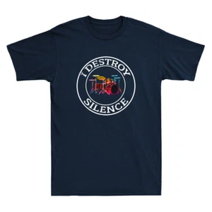 I Destroy Silence Drums Drum Set Funny Drummer Lover Gift Vintage Men's T-Shirt - Picture 1 of 8