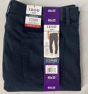 IZOD Jeans Men's Stretch Knit Denim 5 Pocket Ultra Flex Waist Pants BLUE 40x32 - Picture 1 of 9