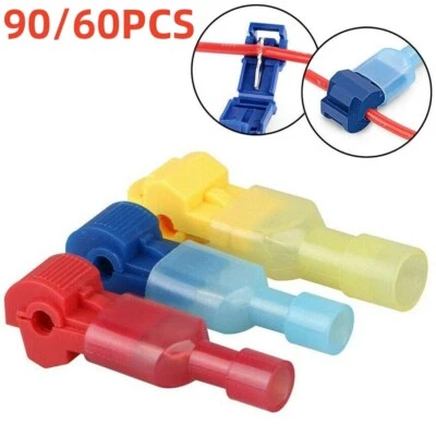 90/60PCS Insulated T-Taps Wire Terminals Quick Splice Crimp Connectors 22-10AWG - Image 1 of 4