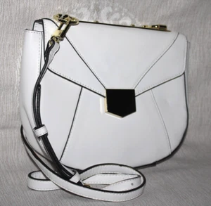 Neiman Marcus Purse White Faux Leather X Body Detachable Strap Gold Metal NWD - Picture 1 of 18