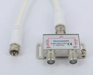 2 Way Cable /Digital TV Aerial Splitter & Short 14cm F Plug to F Plug Patch Lead - Picture 1 of 2