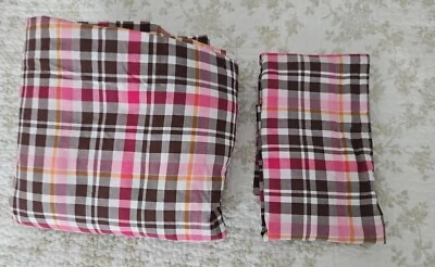 Pottery Barn Teen Classic Plaid  F/Q Duvet & 1 Standard Sham Pink/ Brown EUC - Image 1 of 4