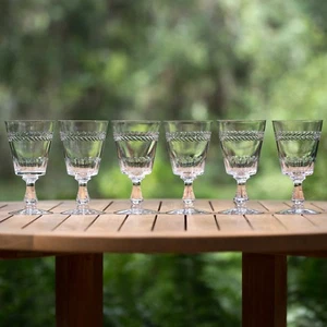 Set of (6) Seneca Laurel Cut Glass Water Goblets 6.25" - Picture 1 of 12