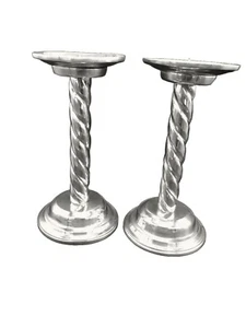 2 Aluminum/Pewter(?) Silver Candle Holders Sticks with Twist/Swirl Design 10" - Picture 1 of 8