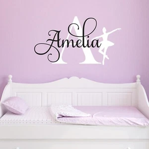Ballerina Personalised Wall Sticker Girls Name Initial Monogram Decal - Picture 1 of 8