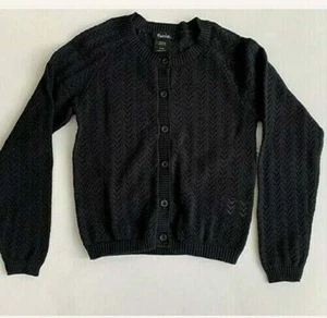 Zunie Girls Button Closure Long Sleeve Cotton Knit Cardigan Sweater, BLACK - Picture 1 of 7