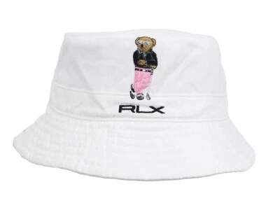 RLX by Polo Ralph Lauren Polo Bear Safari Bucket Hat Cap - White with Golfer - Image 1 of 3