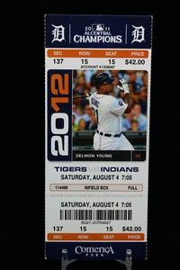 Detroit Tigers vs Cleveland Indians MLB Ticket w Stub 08/04/2012 Delmon Young - Bild 1 von 2