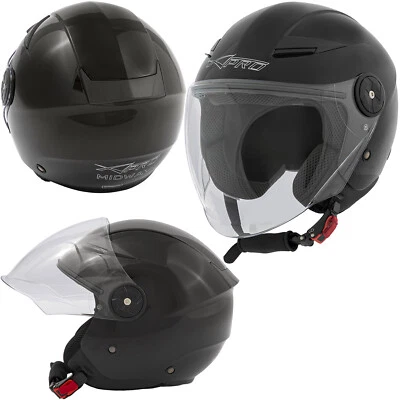 Casco Jet City Moto Certificato ECE 22 Visiera Lunga Scooter Nero - Immagine 1 di 3