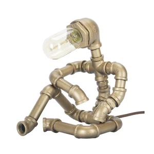 Robot Water Pipe Desk Light Industrial Retro Rust Iron WaterPipe Table Lamp Gift - Picture 1 of 12