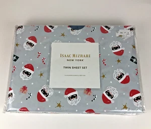 Isaac Mizrahi African American Santa Face Holiday Twin Sheet Set New - Picture 1 of 4