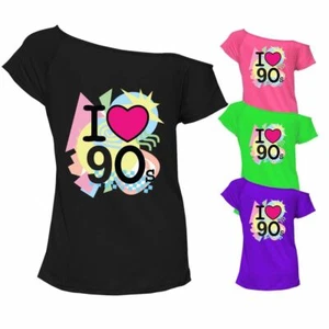 Damas I Love The 90s Camiseta Top Hombro Descubierto Retro Fiesta Elegante Conjunto 6714 Lote - Imagen 1 de 12