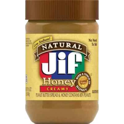 Jif Natural Creamy Peanut Butter Spread and Honey, 16 Ounces, Contains 80% - Image 1 of 3