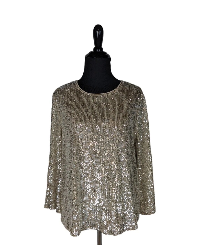 Blusa Alfani S Para Mujer Lentejuelas Doradas Brillo Manga Larga Acampanada Pullover Fiesta Foto 1 de 4