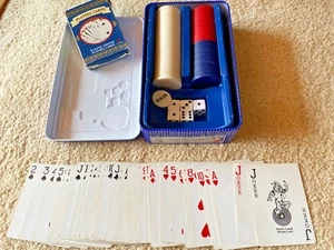 Deluxe Cardinal Poker Playing Cards & Chips Texas #458 Blue Tin 2004 Complete - Picture 1 of 11